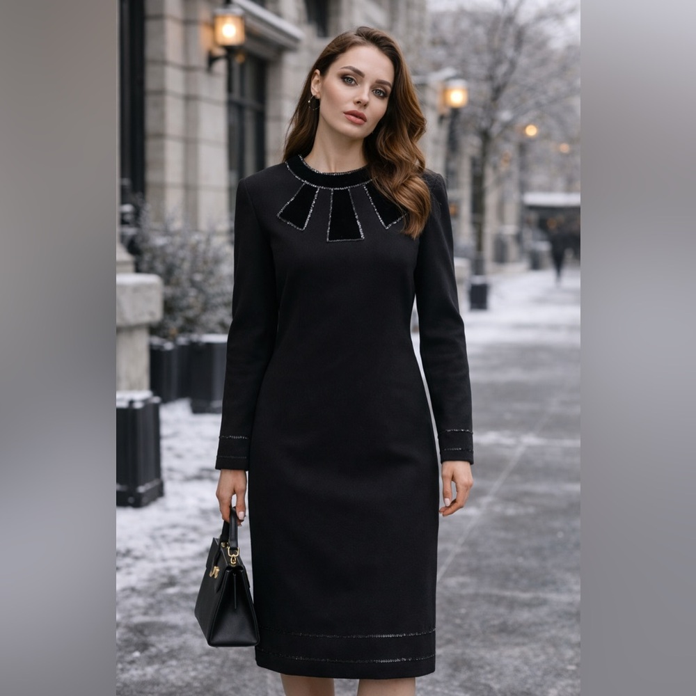 Peter Ackermann Black Wool Dress EU 38 Medium Sequin Detail Elegant